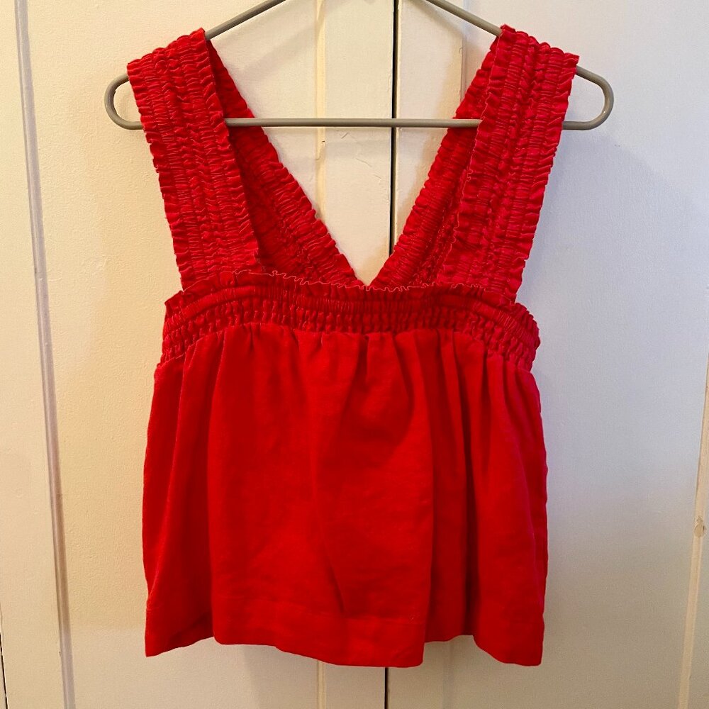 Everlane Red Smocked V-Strap Crop Top